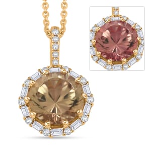 Certified & Appraised Luxoro AAA Turkizite and White Diamond I2 3.40 ctw Pendant without Chain in 14K Yellow Gold 