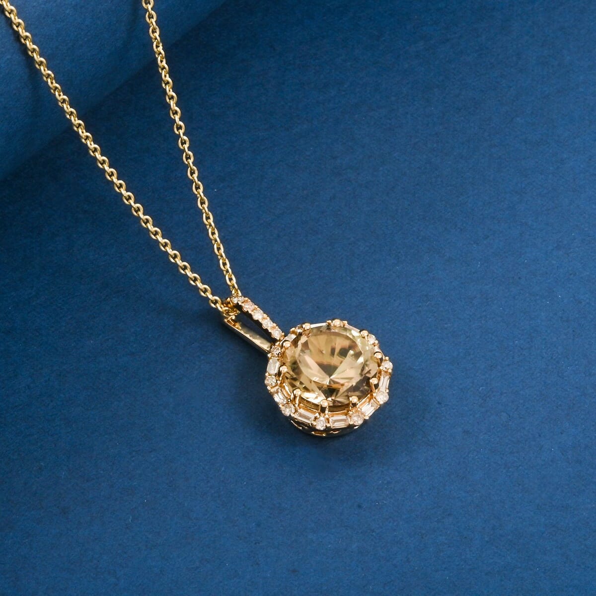 Certified & Appraised Luxoro AAA Turkizite and White Diamond I2 3.40 ctw Pendant without Chain in 14K Yellow Gold  image number 1