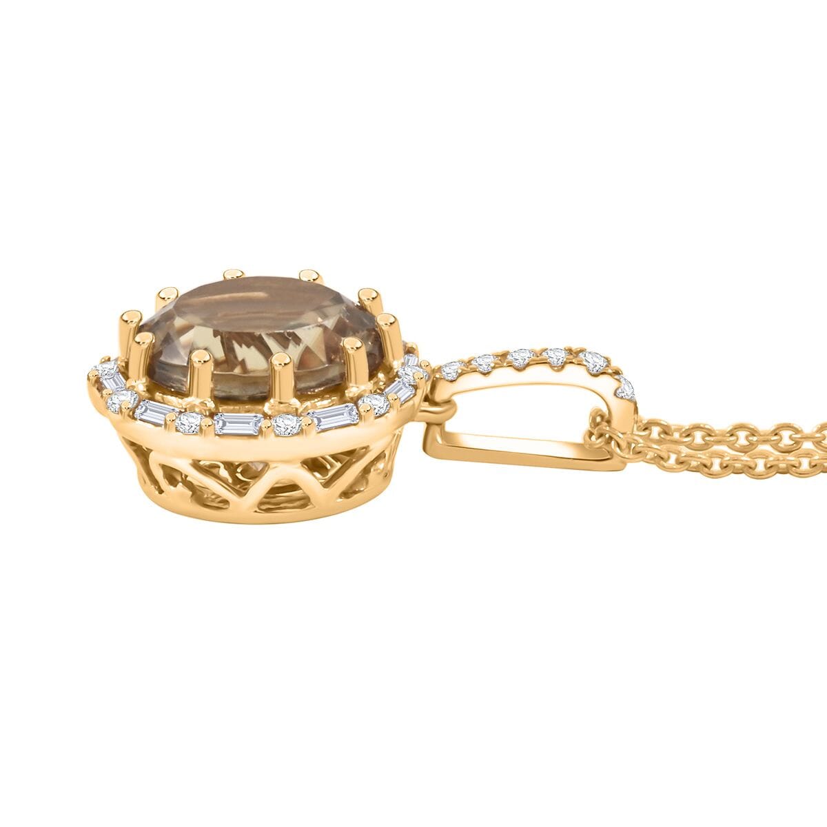 Certified & Appraised Luxoro AAA Turkizite and White Diamond I2 3.40 ctw Pendant without Chain in 14K Yellow Gold  image number 3