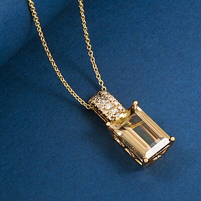 Certified & Appraised Luxoro AAA Turkizite and White Diamond I2 5.35 ctw Pendant without Chain in 14K Yellow Gold 