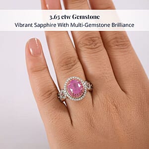 D'Joy Ilakaka Hot Pink Sapphire (FF) and Multi Gemstone 3.65 ctw Infinite Romance Ring in 18K Vermeil Rose Gold Over Sterling Silver (Size 10.0)