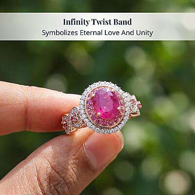 D'Joy Ilakaka Hot Pink Sapphire (FF) and Multi Gemstone 3.65 ctw Infinite Romance Ring in 18K Vermeil Rose Gold Over Sterling Silver (Size 10.0)