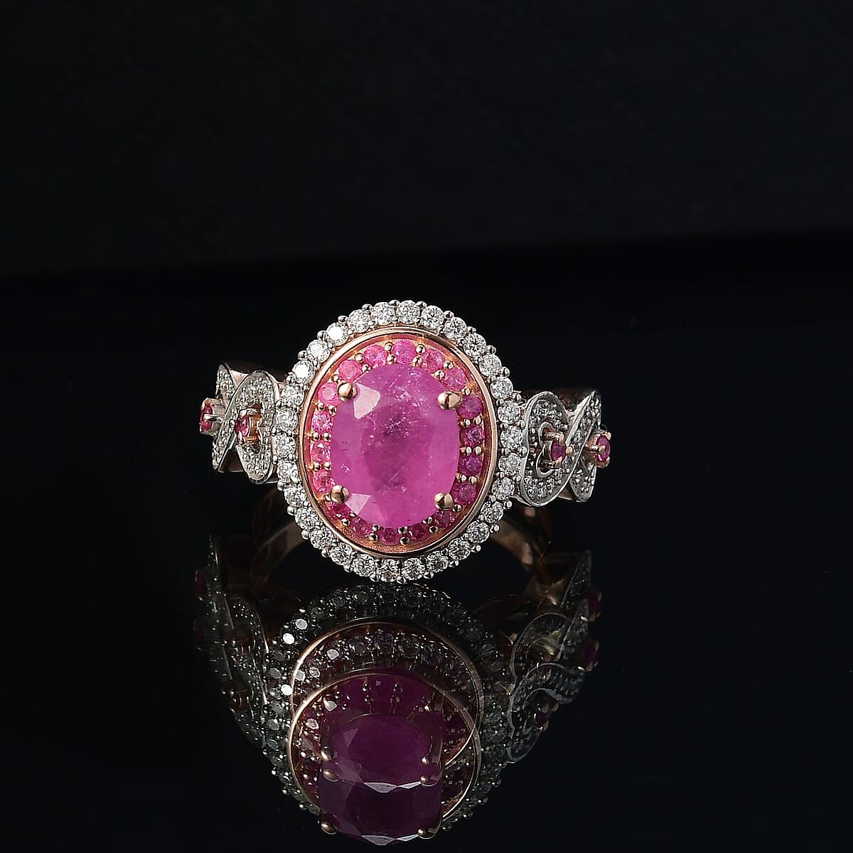 D'Joy Ilakaka Hot Pink Sapphire (FF) and Multi Gemstone 3.65 ctw Infinite Romance Ring in 18K Vermeil Rose Gold Over Sterling Silver (Size 6.0) image number 1