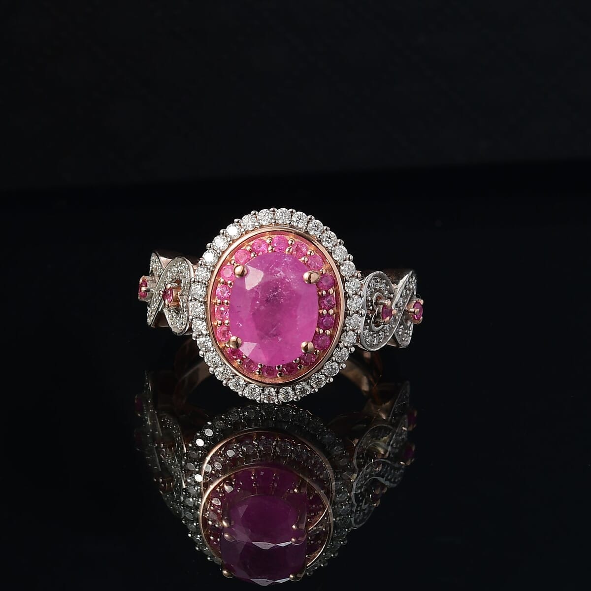 D'Joy Ilakaka Hot Pink Sapphire (FF) and Multi Gemstone 3.65 ctw Infinite Romance Ring in 18K Vermeil Rose Gold Over Sterling Silver (Size 7.0) image number 1