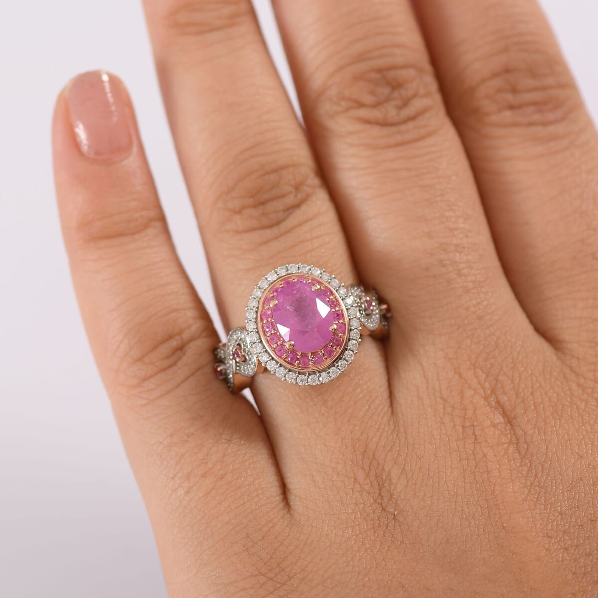D'Joy Ilakaka Hot Pink Sapphire (FF) and Multi Gemstone 3.65 ctw Infinite Romance Ring in 18K Vermeil Rose Gold Over Sterling Silver (Size 7.0) image number 2