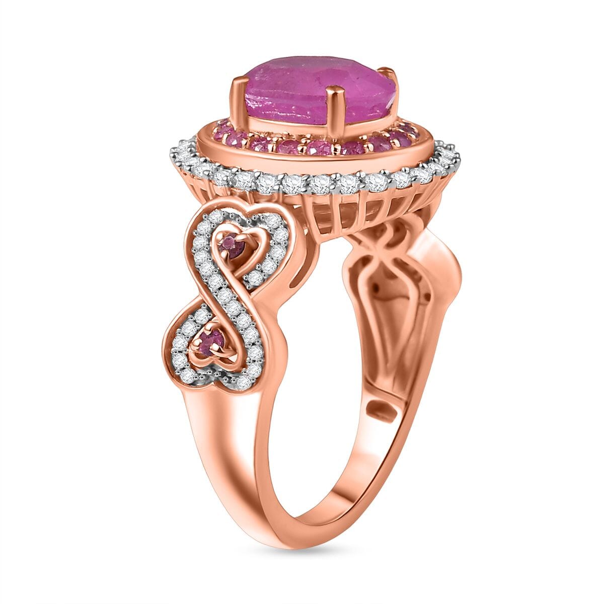 D'Joy Ilakaka Hot Pink Sapphire (FF) and Multi Gemstone 3.65 ctw Infinite Romance Ring in 18K Vermeil Rose Gold Over Sterling Silver (Size 7.0) image number 3