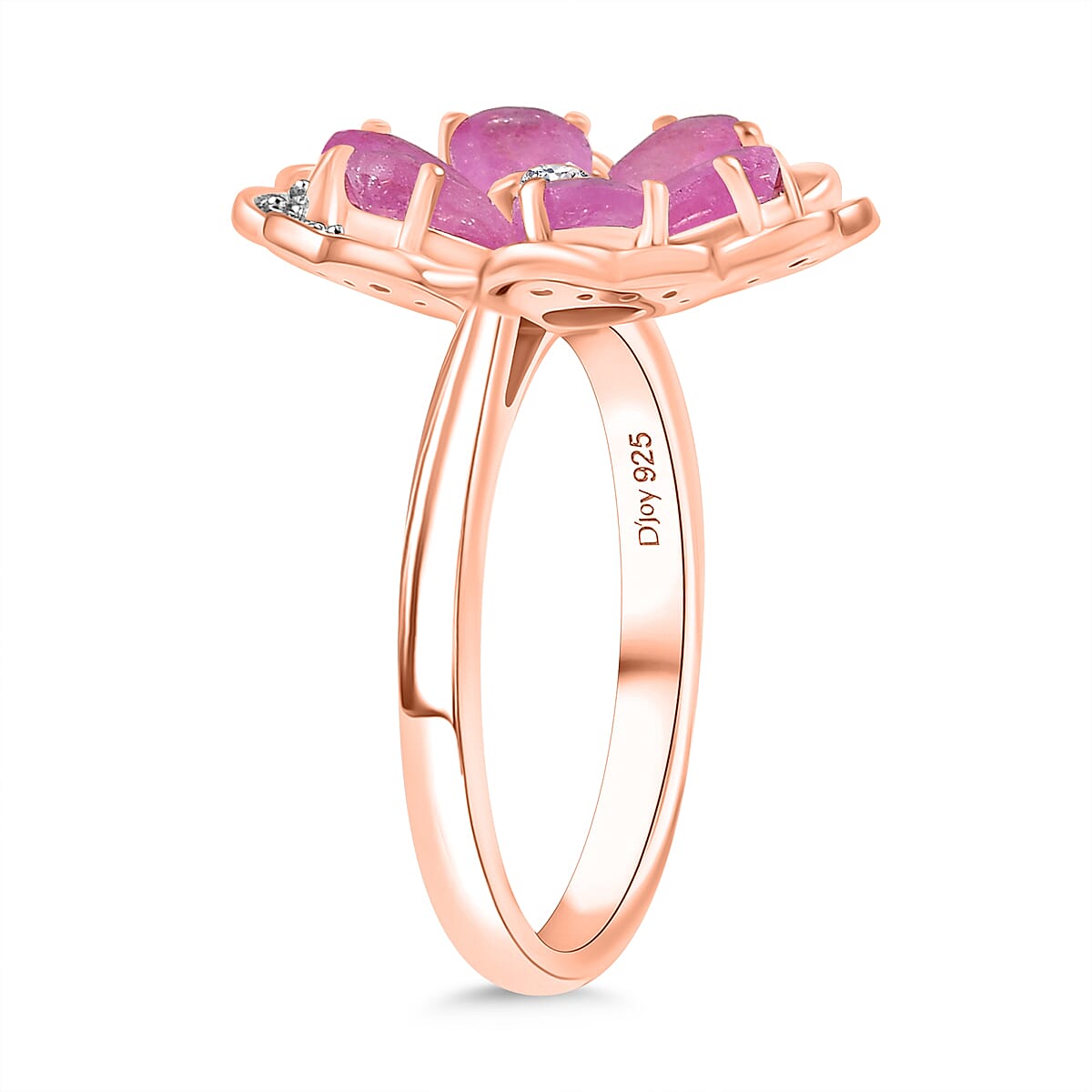 D'Joy Ilakaka Hot Pink Sapphire (FF) and White Zircon 4.10 ctw Floret Glow Ring in 18K Vermeil Rose Gold Over Sterling Silver (Size 10.0) 