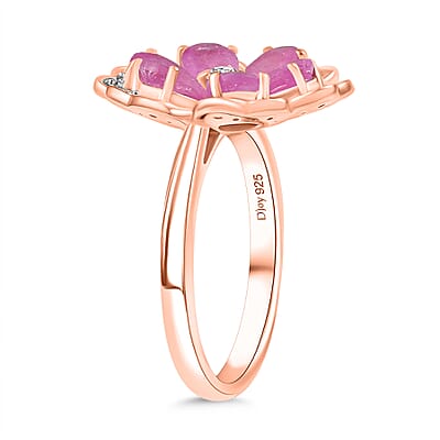 D'Joy Ilakaka Hot Pink Sapphire (FF) and White Zircon 4.10 ctw Floret Glow Ring in 18K Vermeil Rose Gold Over Sterling Silver (Size 10.0) 