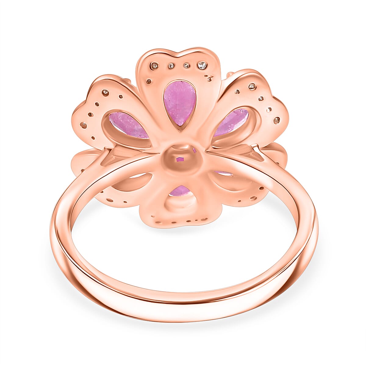 D'Joy Ilakaka Hot Pink Sapphire (FF) and White Zircon 4.10 ctw Floret Glow Ring in 18K Vermeil Rose Gold Over Sterling Silver (Size 10.0) 