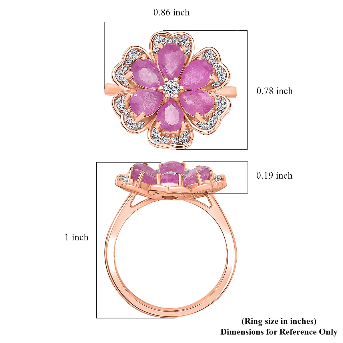 D'Joy Ilakaka Hot Pink Sapphire (FF) and White Zircon 4.10 ctw Floret Glow Ring in 18K Vermeil Rose Gold Over Sterling Silver (Size 10.0) 
