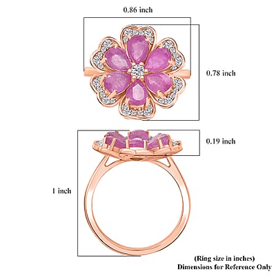 D'Joy Ilakaka Hot Pink Sapphire (FF) and White Zircon 4.10 ctw Floret Glow Ring in 18K Vermeil Rose Gold Over Sterling Silver (Size 10.0) 