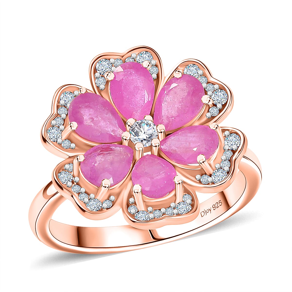 D'Joy Ilakaka Hot Pink Sapphire (FF) and White Zircon 4.10 ctw Floret Glow Ring in 18K Vermeil Rose Gold Over Sterling Silver (Size 5.0)  image number 0
