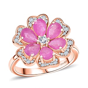 D'Joy Ilakaka Hot Pink Sapphire (FF) and White Zircon 4.10 ctw Floret Glow Ring in 18K Vermeil Rose Gold Over Sterling Silver (Size 5.0) 