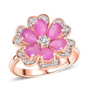 D'Joy Ilakaka Hot Pink Sapphire (FF) and White Zircon 4.10 ctw Floret Glow Ring in 18K Vermeil Rose Gold Over Sterling Silver (Size 8.0)