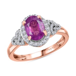 D'Joy Ilakaka Hot Pink Sapphire (FF) and White Zircon 2.30 ctw Eternal Promise Ring in 18K Vermeil Rose Gold Over Sterling Silver (Size 10.0) (Del. in 10-12 Days) 