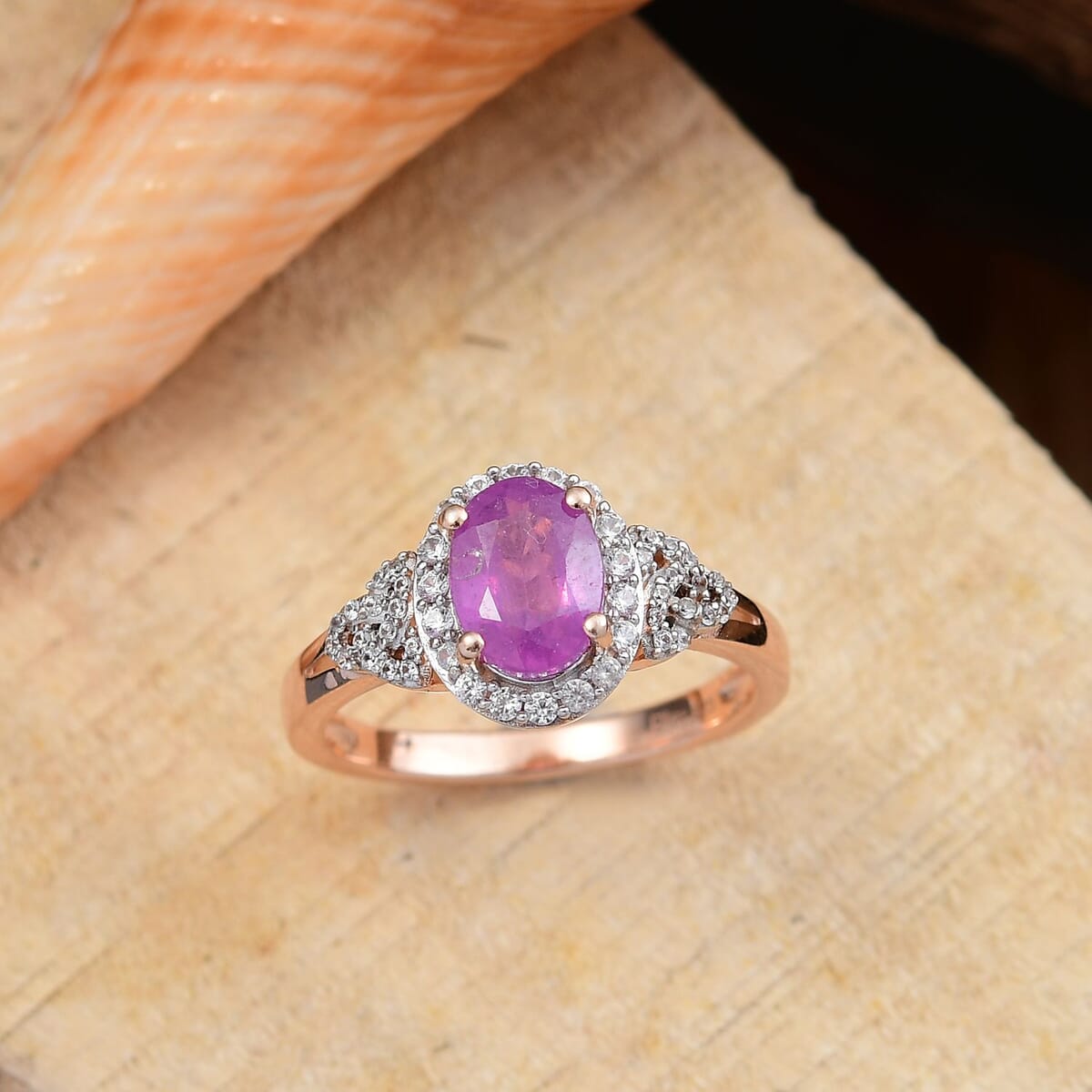 D'Joy Ilakaka Hot Pink Sapphire (FF) and White Zircon 2.30 ctw Eternal Promise Ring in 18K Vermeil Rose Gold Over Sterling Silver (Size 10.0) image number 1