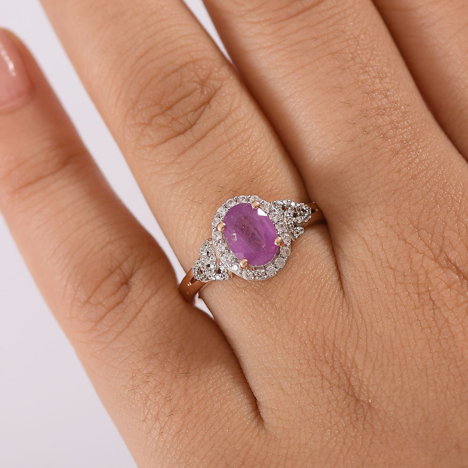 D'Joy Ilakaka Hot Pink Sapphire (FF) and White Zircon 2.30 ctw Eternal Promise Ring in 18K Vermeil Rose Gold Over Sterling Silver (Size 10.0)