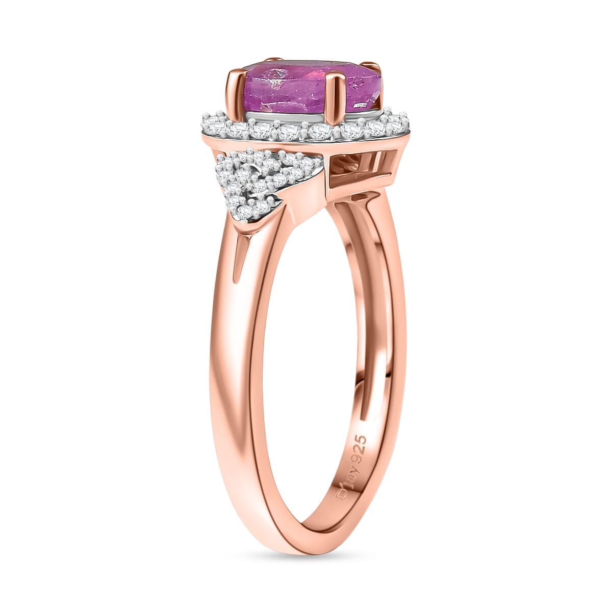 D'Joy Ilakaka Hot Pink Sapphire (FF) and White Zircon 2.30 ctw Eternal Promise Ring in 18K Vermeil Rose Gold Over Sterling Silver (Size 10.0) image number 3