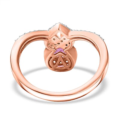 D'Joy Ilakaka Hot Pink Sapphire (FF) and Moissanite 1.35 ctw Eternal knot Ring in 18K Vermeil Rose Gold Over Sterling Silver (Size 10.0)