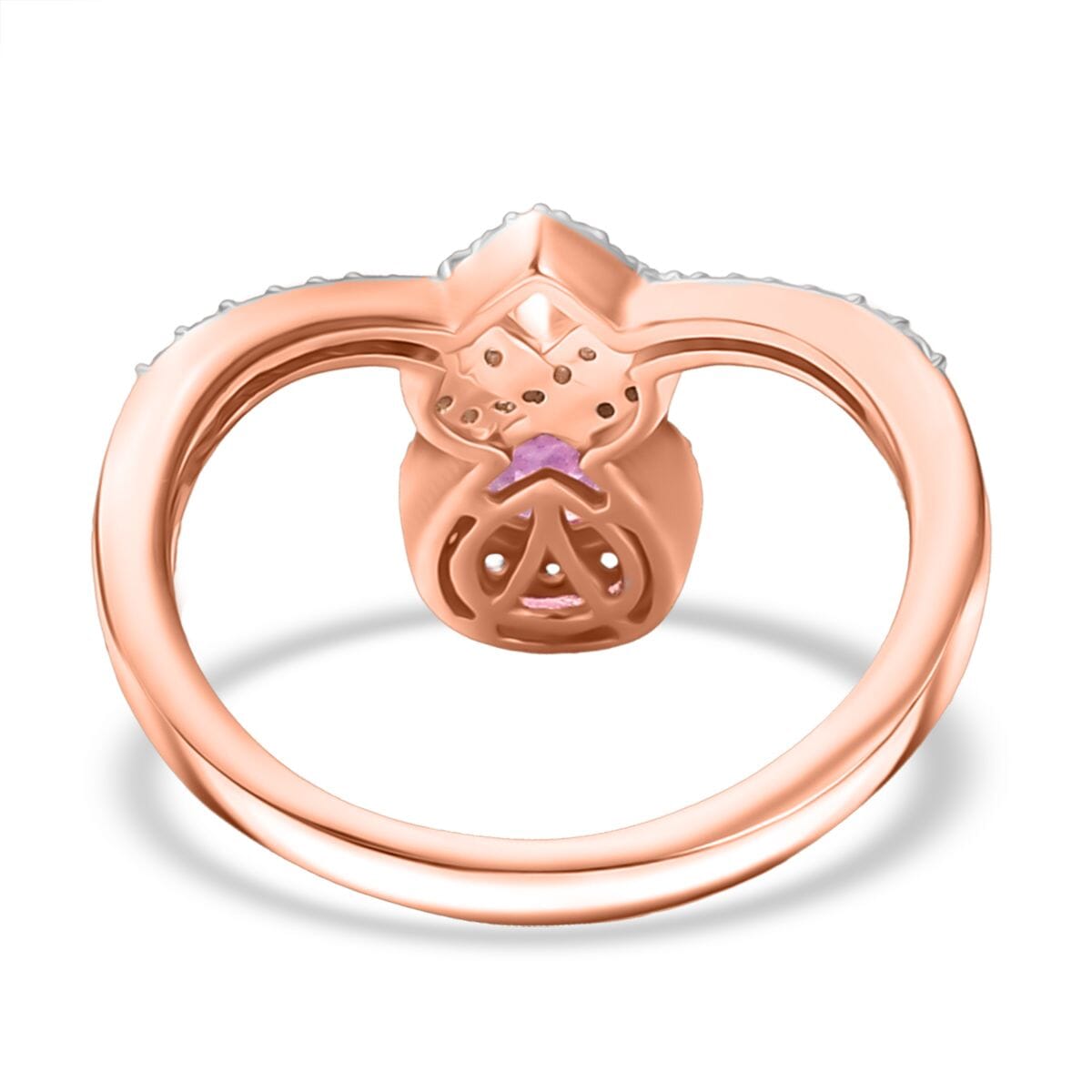 D'Joy Ilakaka Hot Pink Sapphire (FF) and Moissanite 1.35 ctw Eternal knot Ring in 18K Vermeil Rose Gold Over Sterling Silver (Size 5.0) image number 4
