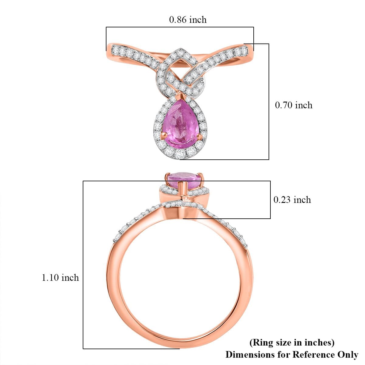 D'Joy Ilakaka Hot Pink Sapphire (FF) and Moissanite 1.35 ctw Eternal knot Ring in 18K Vermeil Rose Gold Over Sterling Silver (Size 5.0) image number 5