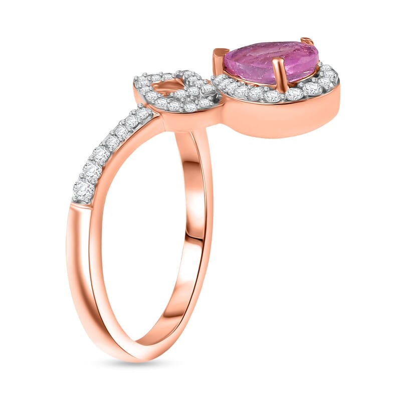D'Joy Ilakaka Hot Pink Sapphire (FF) and Moissanite 1.35 ctw Eternal knot Ring in 18K Vermeil Rose Gold Over Sterling Silver (Size 6.0)