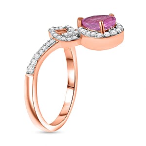D'Joy Ilakaka Hot Pink Sapphire (FF) and Moissanite 1.35 ctw Eternal knot Ring in 18K Vermeil Rose Gold Over Sterling Silver (Size 8.0)