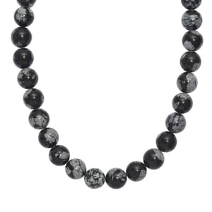 Snow Flake Obsidian 260.00 ctw Beaded Necklace in Platinum Bond 18 Inches