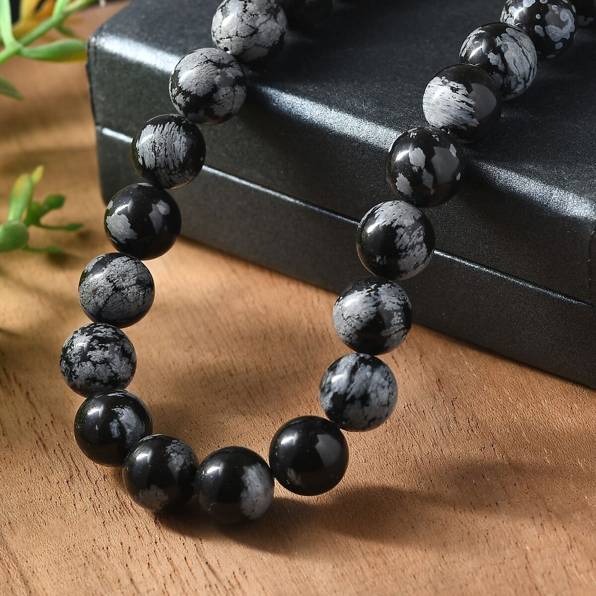 Snow Flake Obsidian 260.00 ctw Beaded Necklace in Platinum Bond 18 Inches image number 1