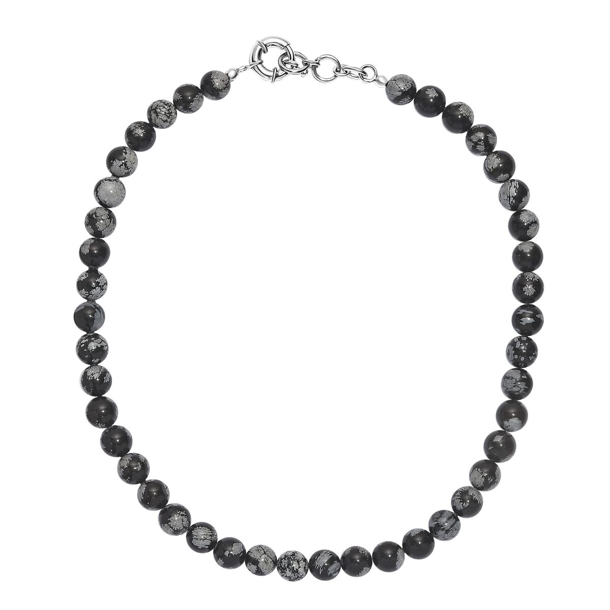 Snow Flake Obsidian 260.00 ctw Beaded Necklace in Platinum Bond 18 Inches image number 3