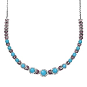 D'Joy Premium Sleeping Beauty Turquoise and Multi Gemstone 21.90 ctw Azure Bloom Necklace in Rhodium Over Sterling Silver 18 Inches