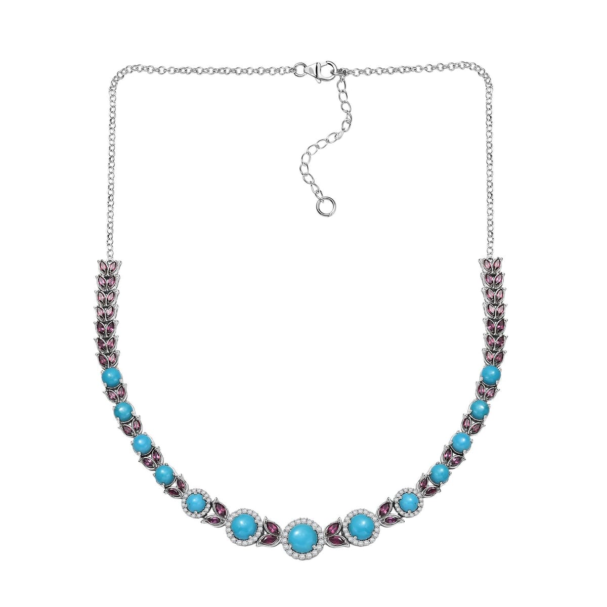 D'Joy Premium Sleeping Beauty Turquoise and Multi Gemstone 21.90 ctw Azure Bloom Necklace in Rhodium Over Sterling Silver 18 Inches image number 3