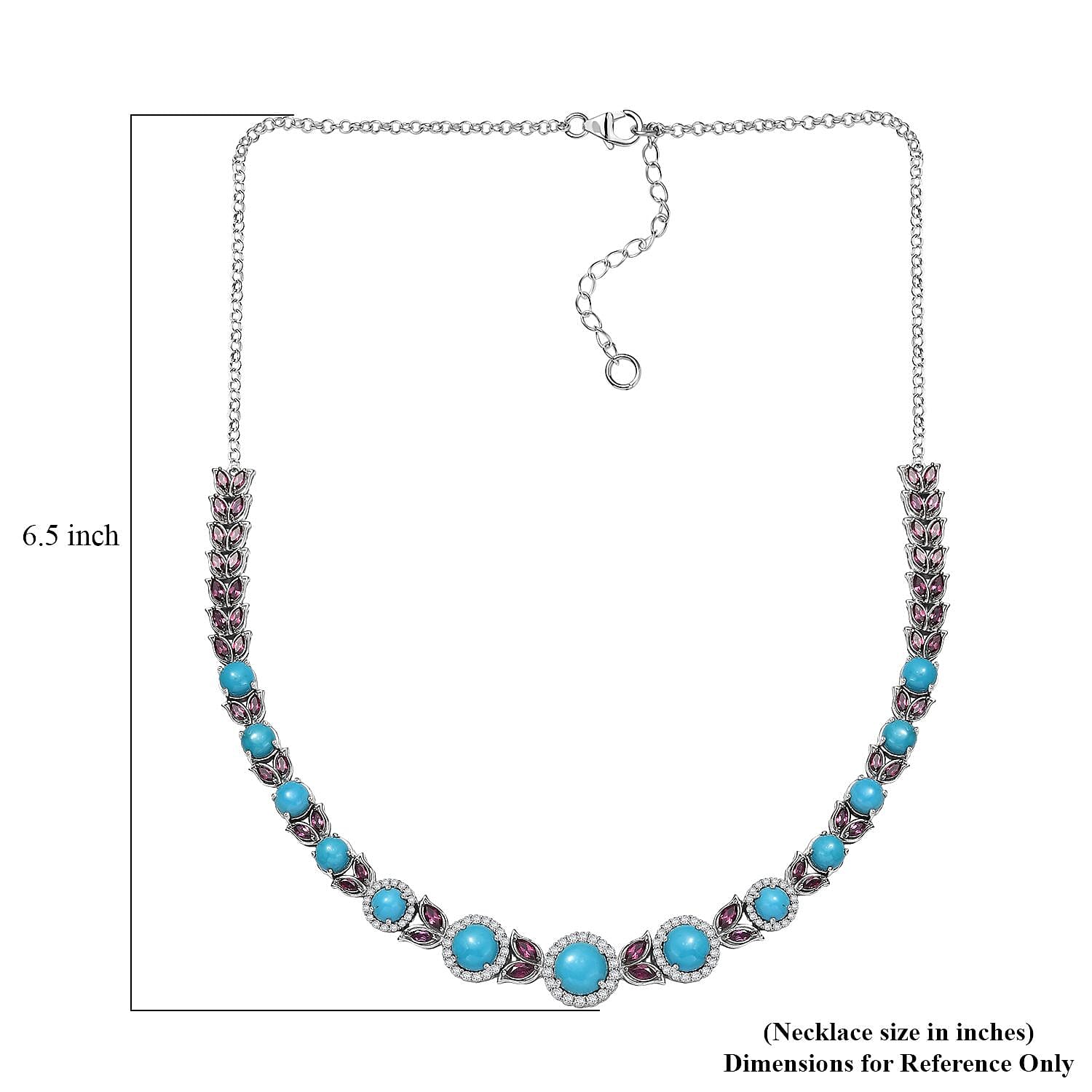 D'Joy Premium Sleeping Beauty Turquoise and Multi Gemstone 21.90 ctw Azure Bloom Necklace in Rhodium Over Sterling Silver 18 Inches