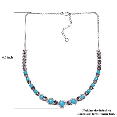D'Joy Premium Sleeping Beauty Turquoise and Multi Gemstone 21.90 ctw Azure Bloom Necklace in Rhodium Over Sterling Silver 18 Inches