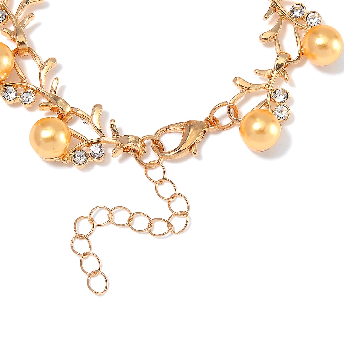 Golden Shell Pearl and Austrian Crystal Blossom Vine Bracelet in Goldtone (6.50-8.50In) image number 3