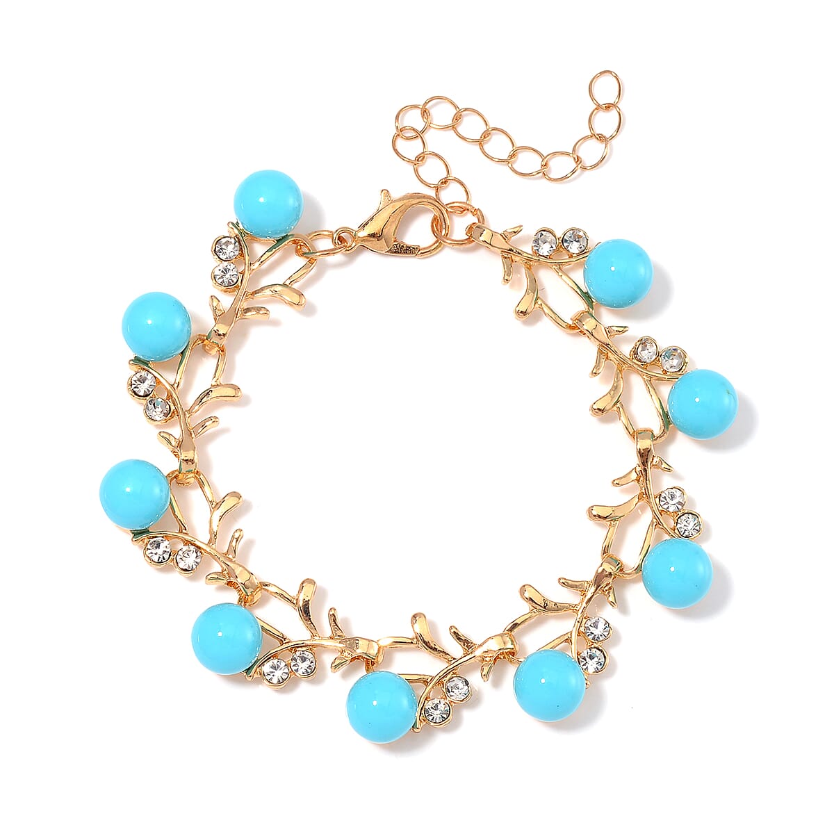 Sleeping Beauty Color Shell Pearl and Austrian Crystal Bracelet in Goldtone (6.50-8.50In) image number 0
