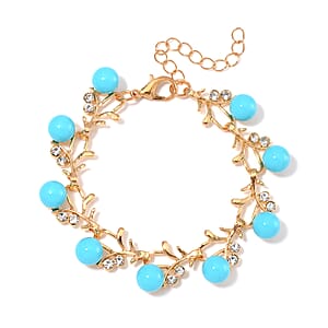 Sleeping Beauty Color Shell Pearl and Austrian Crystal Bracelet in Goldtone (6.50-8.50In)