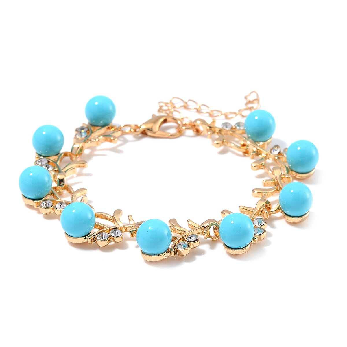 Sleeping Beauty Color Shell Pearl and Austrian Crystal Bracelet in Goldtone (6.50-8.50In) image number 2