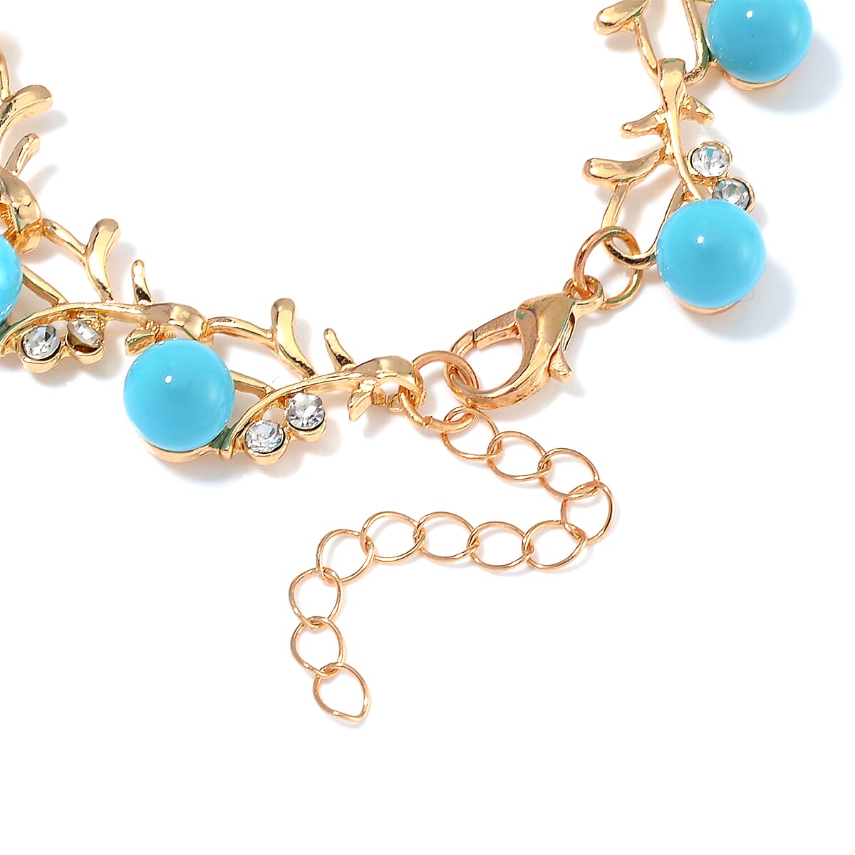 Sleeping Beauty Color Shell Pearl and Austrian Crystal Bracelet in Goldtone (6.50-8.50In) image number 3
