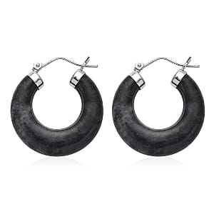 Black Jade (D) 35.00 ctw Hoop Earrings in Rhodium Over Sterling Silver