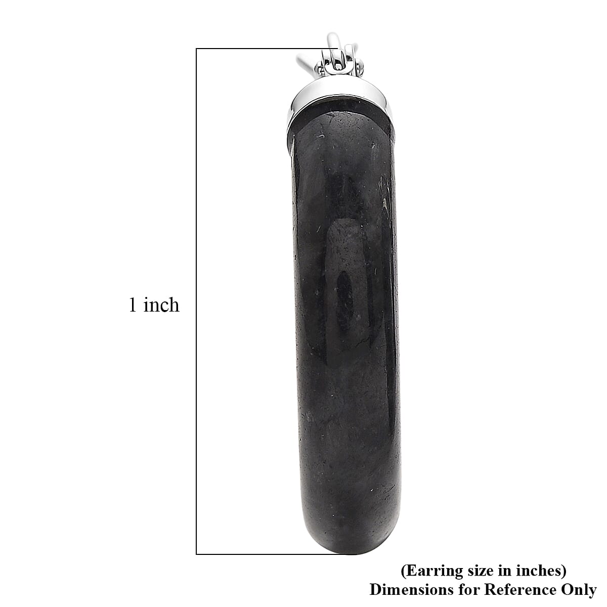 Natural Black Jade 35.00 ctw Hoop Earrings in Rhodium Over Sterling Silver
