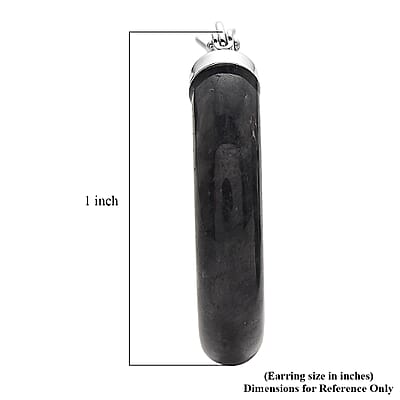 Natural Black Jade 35.00 ctw Hoop Earrings in Rhodium Over Sterling Silver
