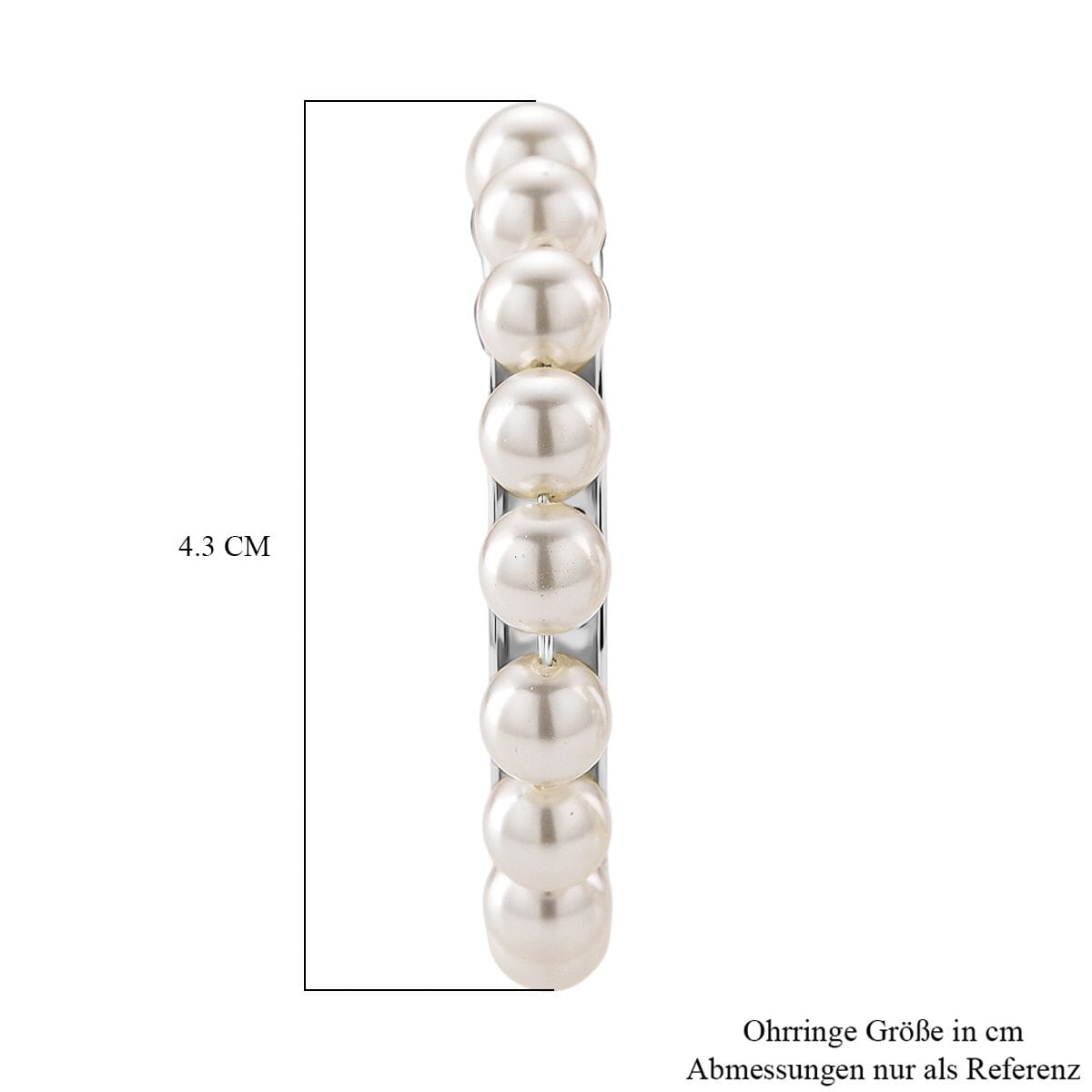 White Shell Pearl Hoop Earrings in Silvertone and Stainless Steel image number 5