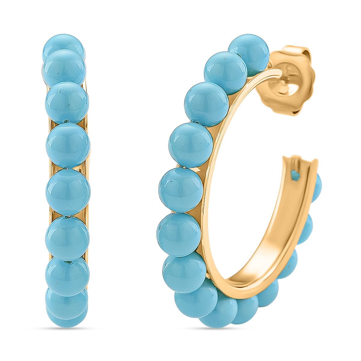Doorbuster Sleeping Beauty Color Shell Pearl Hoop Earrings in Goldtone and ION Plated YG Stainless Steel image number 0