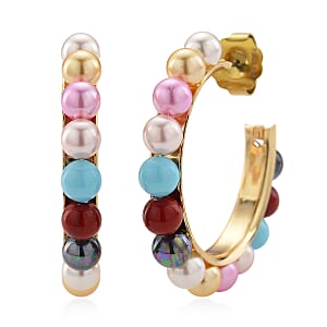 Doorbuster Multi Color Shell Pearl Hoop Earrings in Goldtone and ION Plated YG Stainless Steel