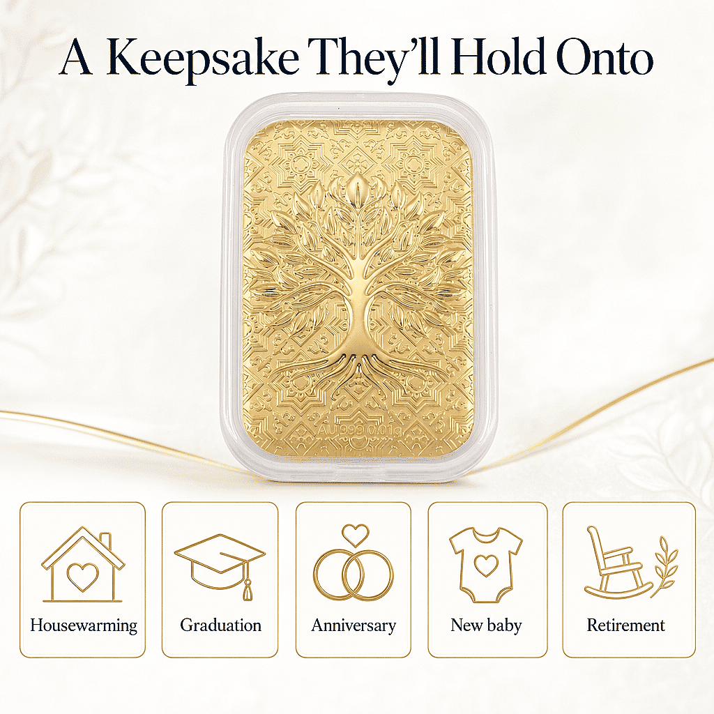24K Golden Tree of Life Emboss Sheet 31x45.5mm 10mg (Del. In 10-12 Days)