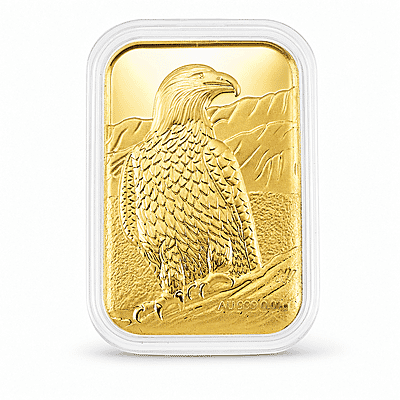 24K Gold American Bald Eagle – Symbol of Freedom & Strength Embossed Sheet 31x45.5mm 10mg - Product card gallery slide 1 (10178078671161)