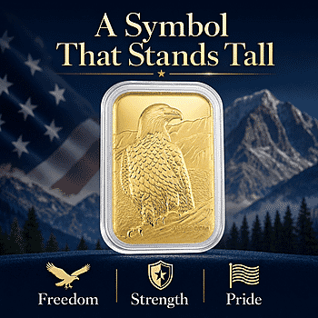 24K Gold American Bald Eagle – Symbol of Freedom & Strength Embossed Sheet 31x45.5mm 10mg - Product card gallery slide 3 (10178078671161)