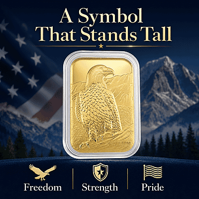 24K Gold American Bald Eagle – Symbol of Freedom & Strength Embossed Sheet 31x45.5mm 10mg - Product card gallery slide 3 (10178078671161)