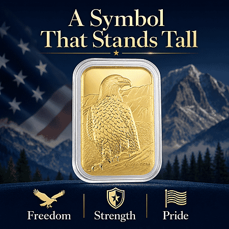 24K Gold American Bald Eagle – Symbol of Freedom & Strength Embossed Sheet 31x45.5mm 10mg - Product card gallery slide 3 (10178078671161)